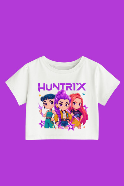 MECH BUTİK Crop-Top imprimat K-Pop Demon Hunters Huntrix este slim fit.