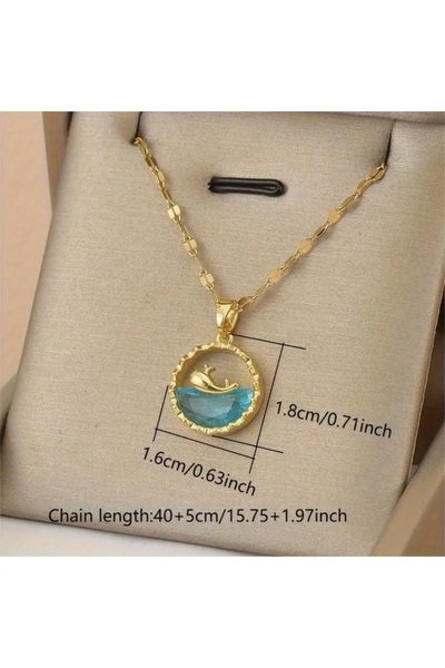 NUCA CO Steel Gold Color Ocean Style Zircon Stone Blue Whale Necklace