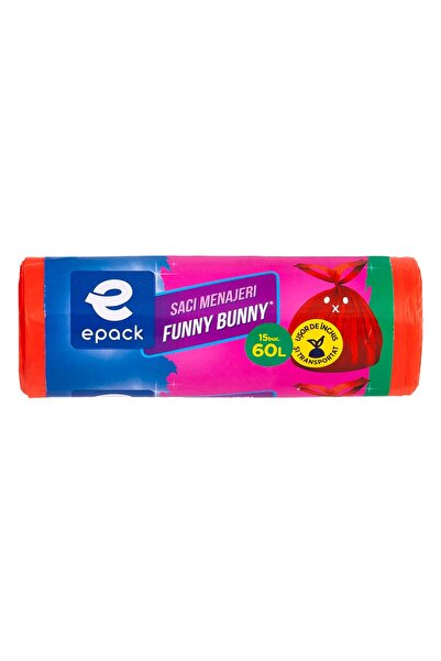 Epack Saci menajeri / gunoi Funny Bunny, cu manere, rosu, 60 L, 15 bucati