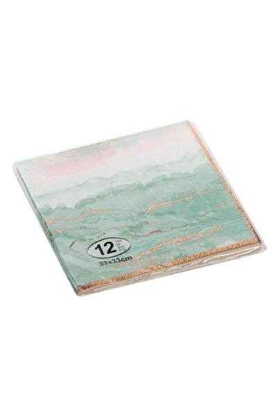 ANTBRO Set 12 Servetele Masa 2 Straturi Antbro®, 33x33 cm, Bleu Ciel cu Detalii Folie Aur Roz – Summer I