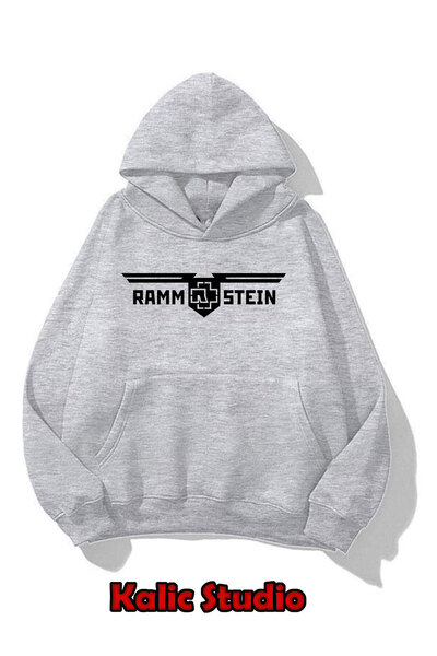 Kalic Studio Hanorac unisex cu imprimeu Rammstein Du Hast gri
