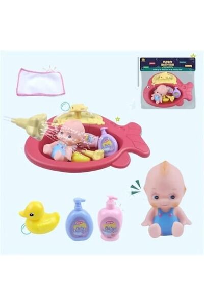 Toy Toy Toy Set de joacă pentru copii de 3+ ani, cadă în formă de pește, accesorii pentru baie și pulverizator de apă, 34x34 cm,