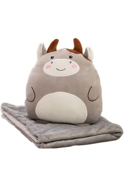 Danex 2in1 Blanket for Bed or Sofa, Cow Toy Model with Storage Space, Microfiber, 1x1.7 m, Grey