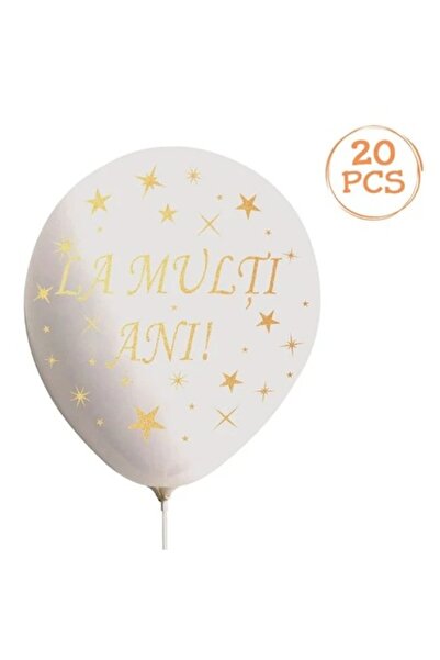 ANTBRO Set 20 Baloane Petrecere Antbro® Albe cu Imprimeu La Mulți Ani!, 30cm