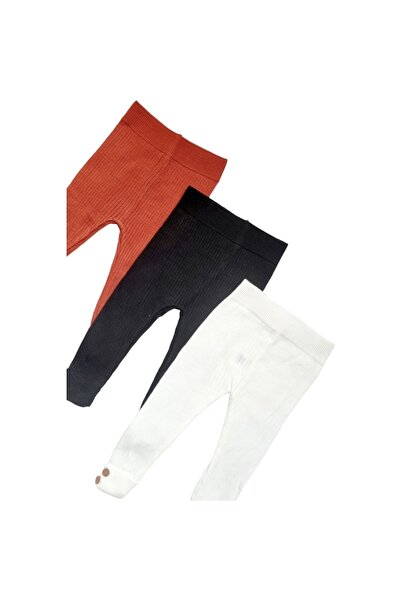 Miniworld Set 3 pantaloni copii din tricot moale, nasturi decorativi, varsta 12-18 luni, 86 cm, Multicolor