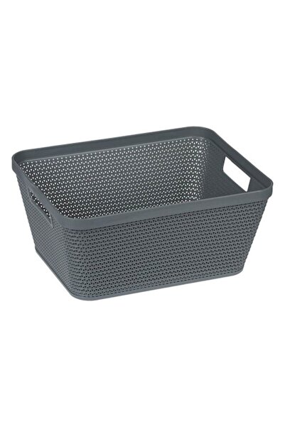 ANTBRO ® Plastic Storage Basket, Grey, Rattan Type with Handles, 29.5x23.4x13cm, 5.4L