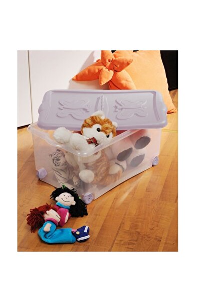 ANTBRO storage box with wheels and lid, mint green butterfly, transparent plastic, 40 L, 54.6 x 37 x