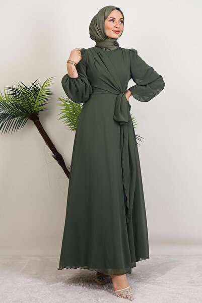 GİYZAMİLA Perry Chiffon Dress Khaki