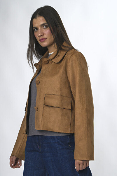 ABBRA Kadın Vegan Süet Kaplama Düğmeli Cepli Ceket