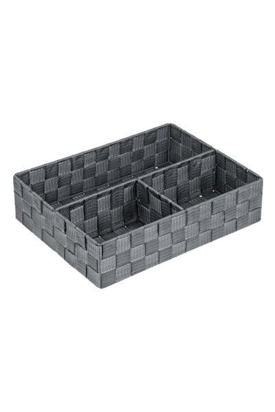 ANTBRO Storage Basket with Rattan-Style Woven Design, Metal Frame, 3 Compartments, Gray, 32x25x8cm