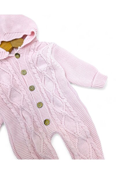 voyyo kids baby Hooded Buttoned Winter Knit Jumpsuit, 3-6-9-12 Months Knit Jumpsuit