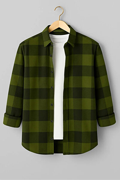 oneoff Ανδρικό πουκάμισο χακί μαύρο καρό Καρό Oduncu Άνετη εφαρμογή Νέα σεζόν...