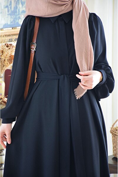 EMİNOS BUTİK Balon Kol Siyah Renk Ferace