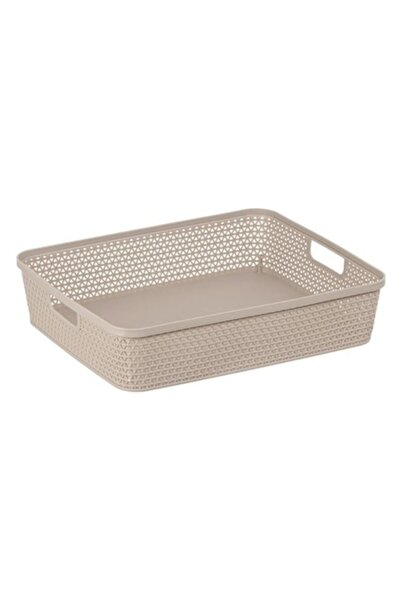 ANTBRO ® plastic storage basket, rattan style, beige, perforated pattern, with handles, 35.6x28.6x8c