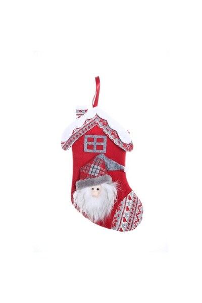 Danex Gift stocking, house model, red, Santa Claus print, size 15x30 cm