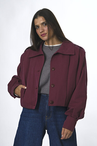 ABBRA Kadın Pile Detaylı Vatkalı Astarlı Kısa Trenç