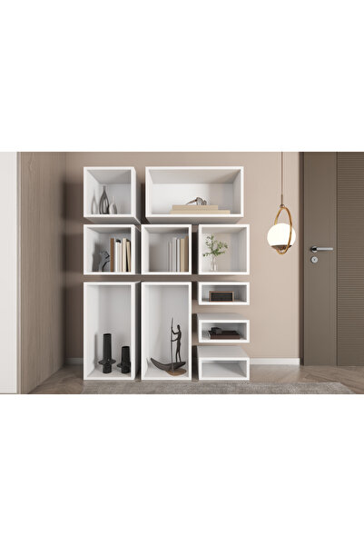 Nettrends Kitaplık Modüler Çok Bölmeli Çok Katlı Raflı Ayaksız 110,8x142,6 cm Beyaz-NRG-KTP-1004