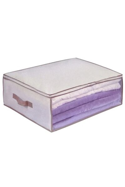 ANTBRO Storage Cover for Clothes Foldable with Handle, Zipper, and Window, Ecru, 60x45x20 cm