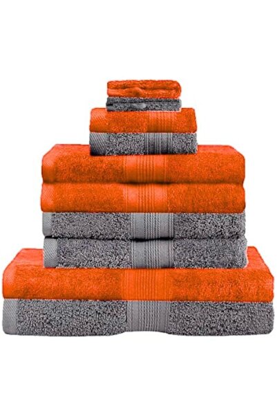 OEM Set of 10 Bath Towels, NatureMark, Anthracite Grey/Orange