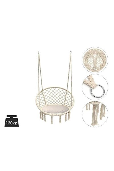 ANTBRO Fotoliu Suspendat Macrame Antbro, 60x80cm, design boho chic, pentru in...