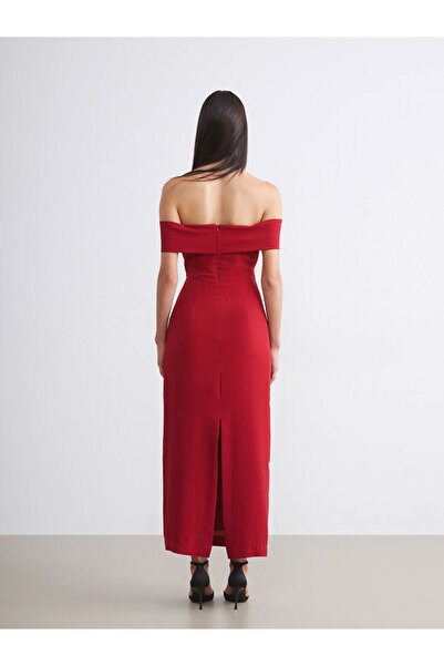 LC Waikiki Red Boat Neck Slit Bodycon Dress