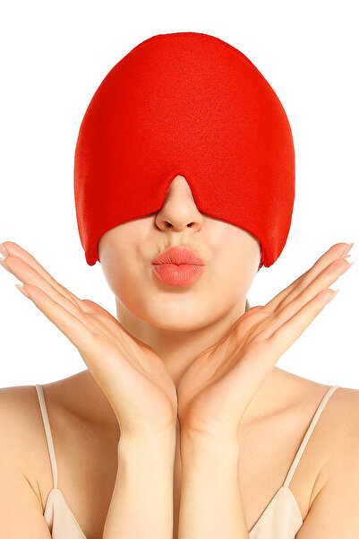 SEVENHILLSTURKEY Mıgren ve Baş Ağrısı Giderici Başlığı, Sıcak Ve Soğuk Kompres Şapkası, Buz Paketi Bandajı(KIRMIZI)