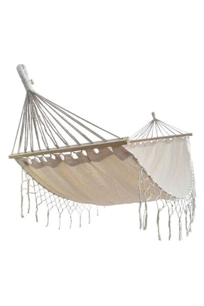 ANTBRO macrame beige hammock 200x100cm, decorative for garden and terrace