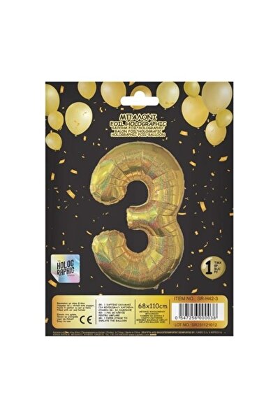 ANTBRO ® Μπαλόνι πάρτι Νο. 3 Χρυσό ολογραφικό φύλλο αλουμινίου, 110εκ.