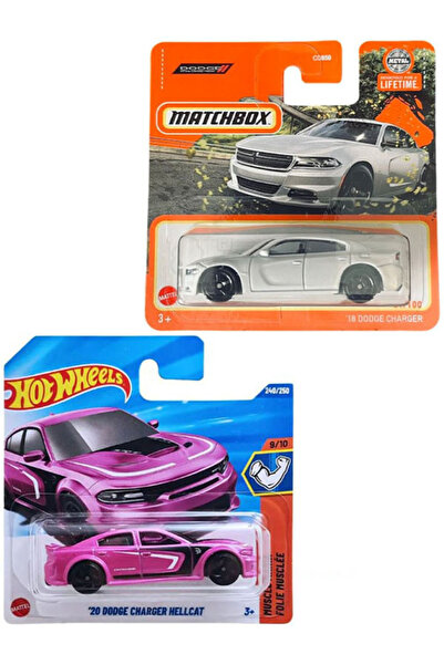 HOT WHEELS 2 Araç Set - '20 Dodge Charger Hellcat I Pembe & Matchbox 2018 Dod...