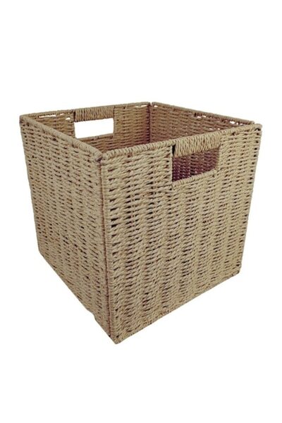 ANTBRO storage basket, paper rope with metal reinforcement, square, cream, 30 x 30 x 30 cm