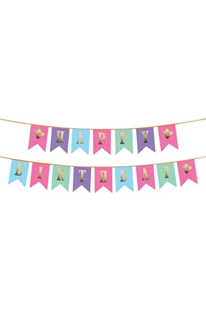 ANTBRO Banner de ziua de naștere Antbro® cu steaguri colorate și litere aurii La mulți ani