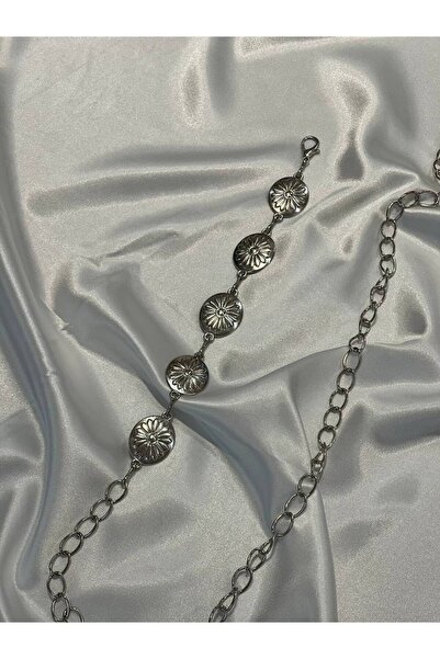 Fiori Curea de talie pentru femei cu detaliu argintiu Papatya, curea pentru rochie, curea pentru fustă, curea pentru pantaloni