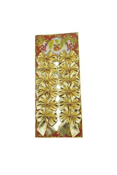 Dali Set of 12 Christmas Tree Bows, 6 x 8 cm, Polyester, Gold