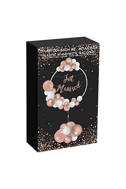 ANTBRO Suport decorativ pentru podea, pentru nuntă, Antbro®, cu 32 de baloane și banner „Just Married”, 87 cm