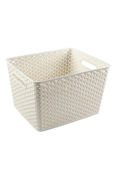 ANTBRO Stackable Rattan-Style Storage Box, Rectangular, Woven Pattern, White, 18 L (33.5 x 29.5 x 22
