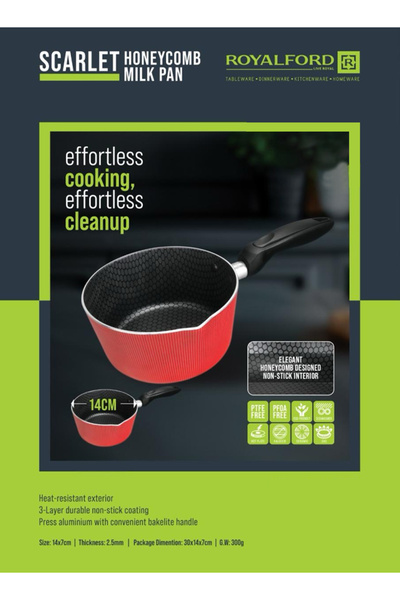 ROYALFORD Honeycomb Milk Pan 14cm – 3-Layer Durable Non Stick Coating with Heat-Resistant Exterior
