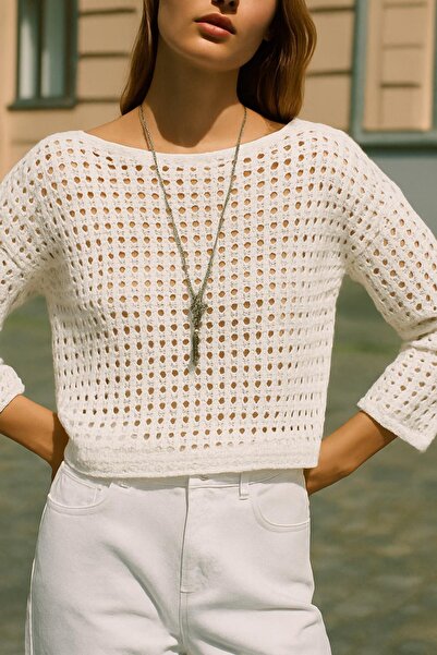 HAKKE Ολόκληρη διάτρητη φαρδιά μπλούζα