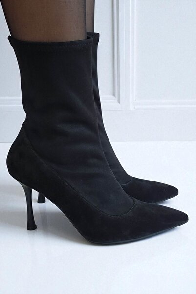 ERS Air Comfort Siyah Süet Hakiki Deri Kadın Streç Bilekte Bot 9 cm İnce Topu...