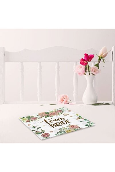 ANTBRO White Napkins with Pink-Gold Flowers 'Team Bride' – 33x33cm (12 pcs)