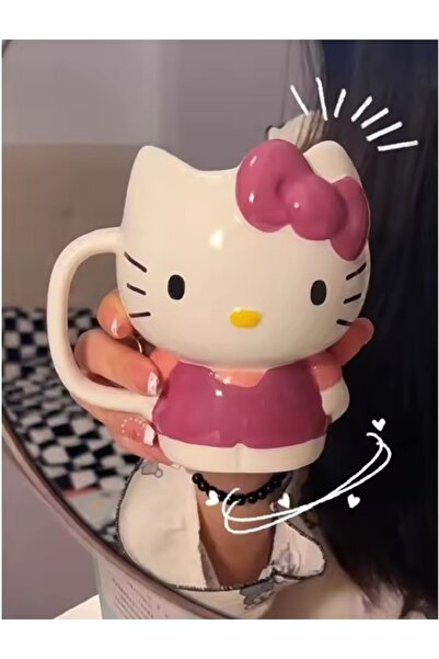 hediyeconcepti 500ml Sanrio Hello Kitty Karikatür Sevimli Seramik Yüksek Görünüm Yaratıcı Büyük Kapasiteli Kupa