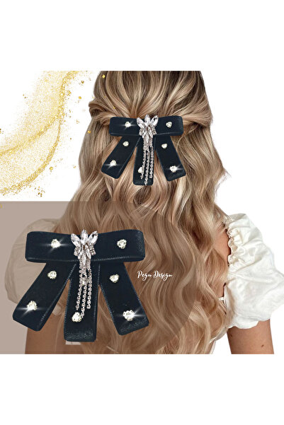 pegu baby collection مشبك أوتوماتيكي أسود بتصميم خاص مع حجر مخملي 2 سم 29