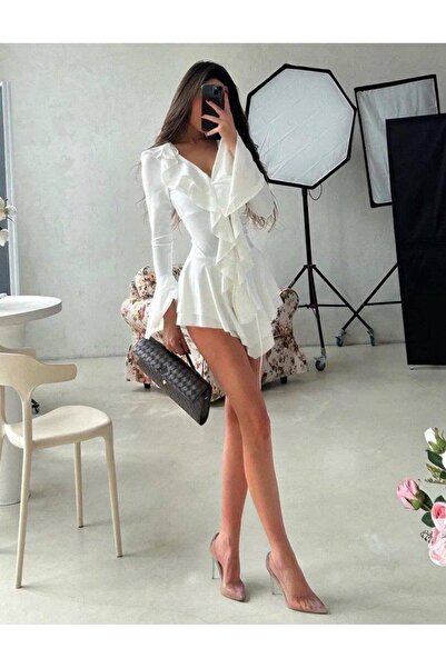 Butik Дамска рокля с волани от дивер плат