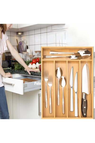 PUFO Cuisine bamboo cutlery organizer with 5 compartments, 37 x 25 cm