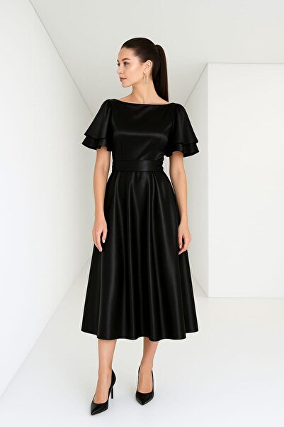 Nika Fashion Rochie de seara din satin Lisa pentru dama 583219   Negru