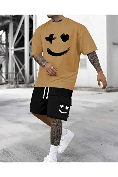 ORVIO Group Men's Heart and X Eyes T-Shirt Shorts Set