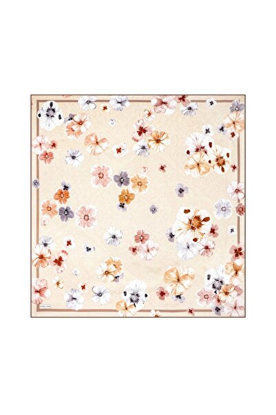 Bursa İpek Cream Weasel Pattern Double-Sided Twill Silk Scarf