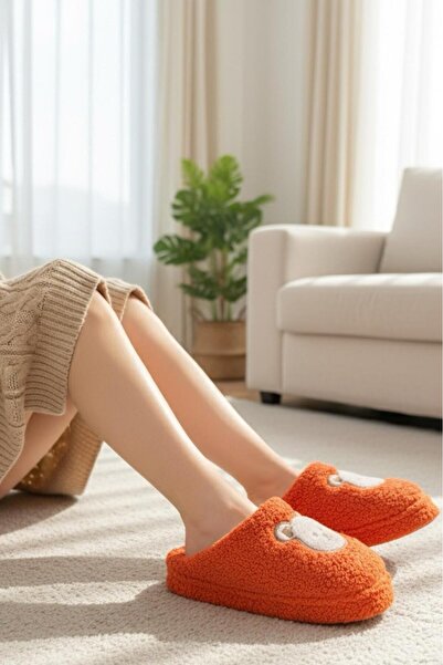 Oksit Ft 103 Panda Embroidered Women's House Slippers Plush Slippers Dowry and Bundle Slippers Do Not Make Noise Thick Sole