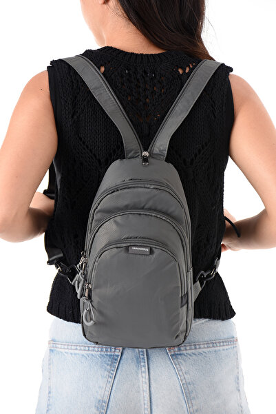 BLACK Refa Model Unisex Crinkle Fabric Water Resistant Body Bag with Crossbody and Backrest Strap Vip