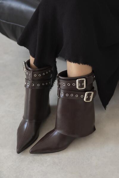 STRASWANS Katy Kadın Aksesuar Detay Kırışık Deri Bot Kahve