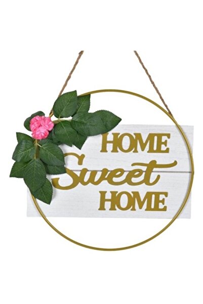 OEM Διακοσμητικό αξεσουάρ, στρογγυλό, Home Sweet Home, χρυσό, λουλουδάτο μοτί...
